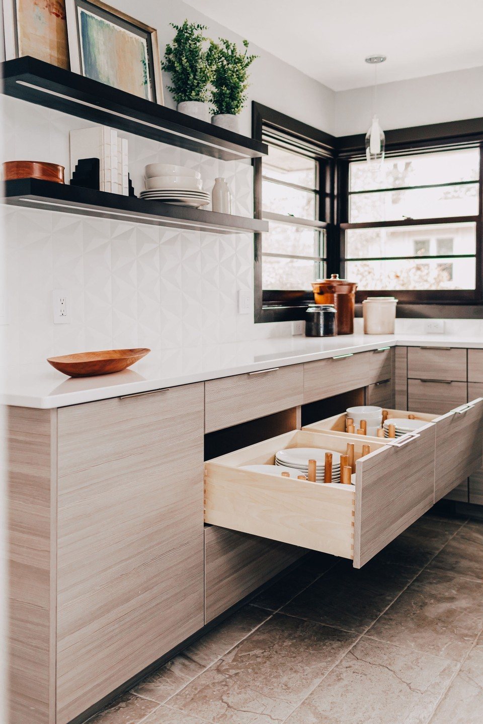 Lower drawer storage in modern kitchen design
