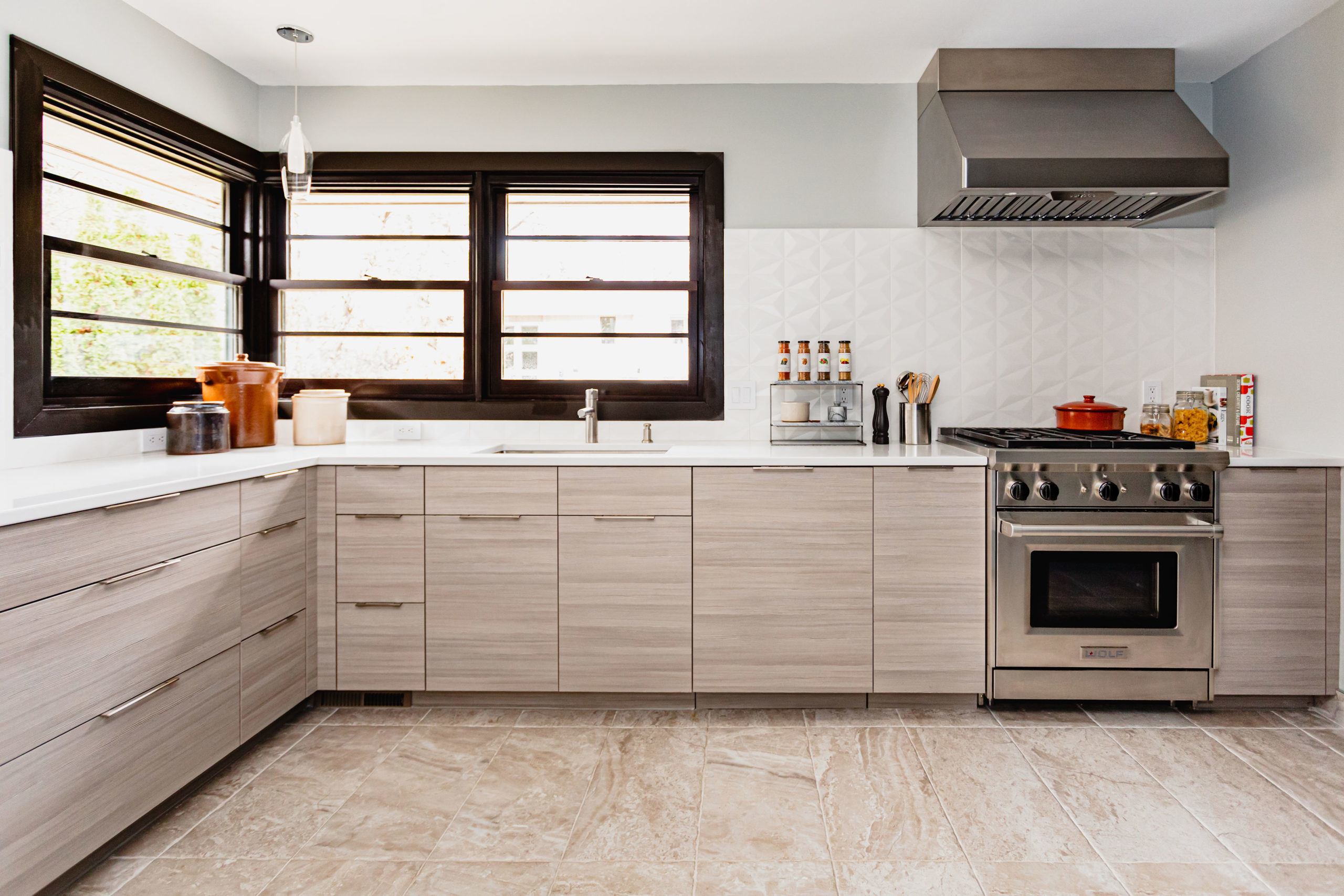 Laminate Kitchen Cabinetry Design Horizontal Textural Grain in Modern Kitchen Design