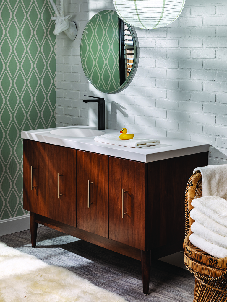 Mid-century modern furniture style bathroom vanity