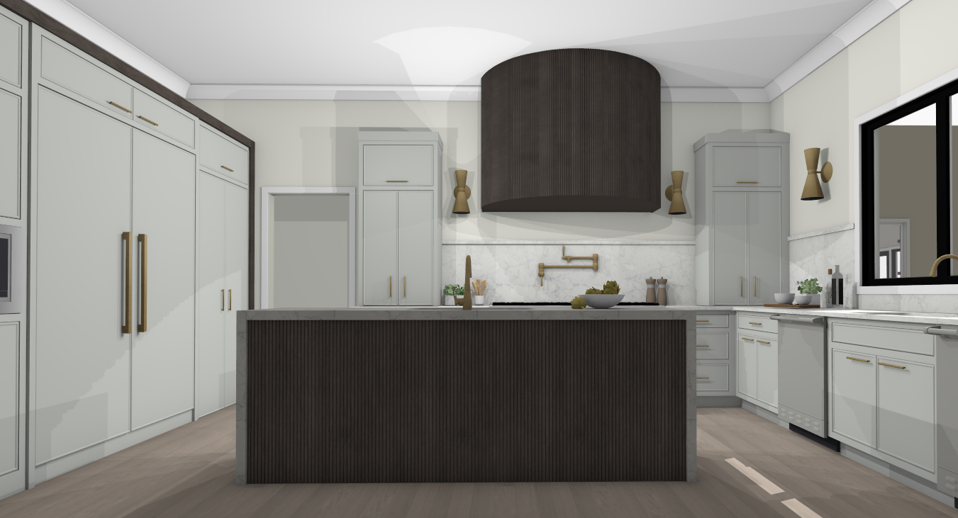 Kitchen rendering featuring reeded cabinetry 